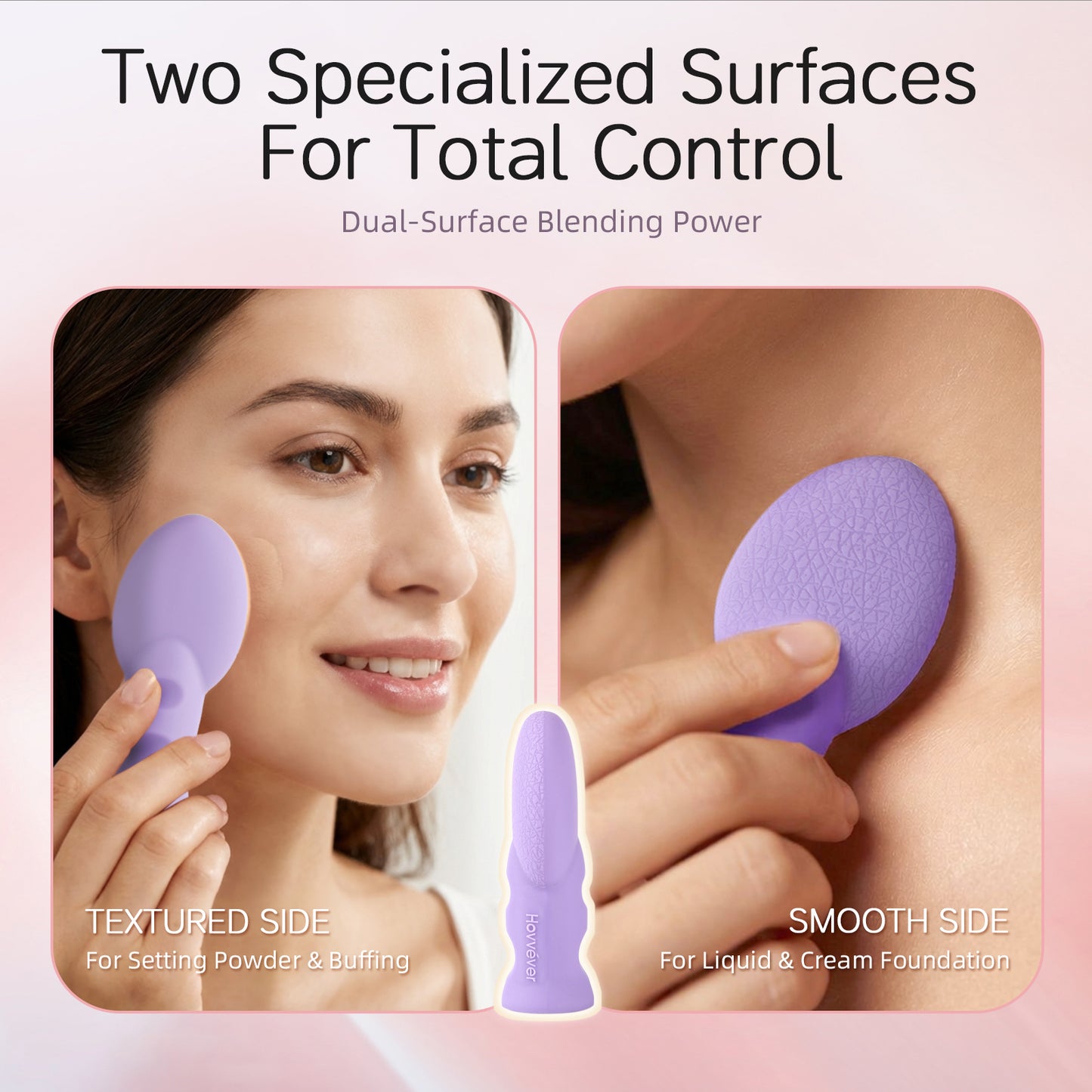 Hovvéver|Dual-Sided Silicone Makeup Sponge - Antimicrobial, Eco-Friendly Beauty Blender for Foundation & Powder